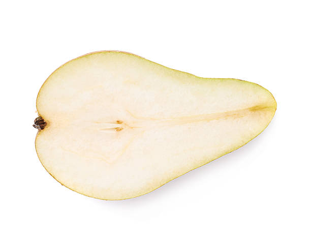 istock Green pear cut in half isolated 622782032