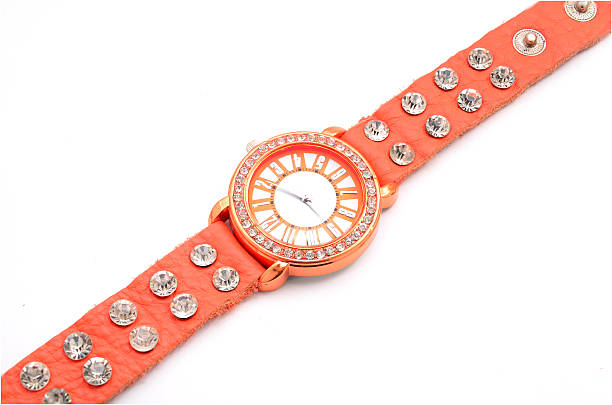 istock Women orange clock on a white background 622782302
