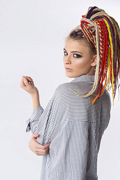 istock Beautiful woman with bright colors dreadlocks 622782792