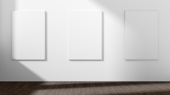 White empty room with empty three frame.3D rendering.