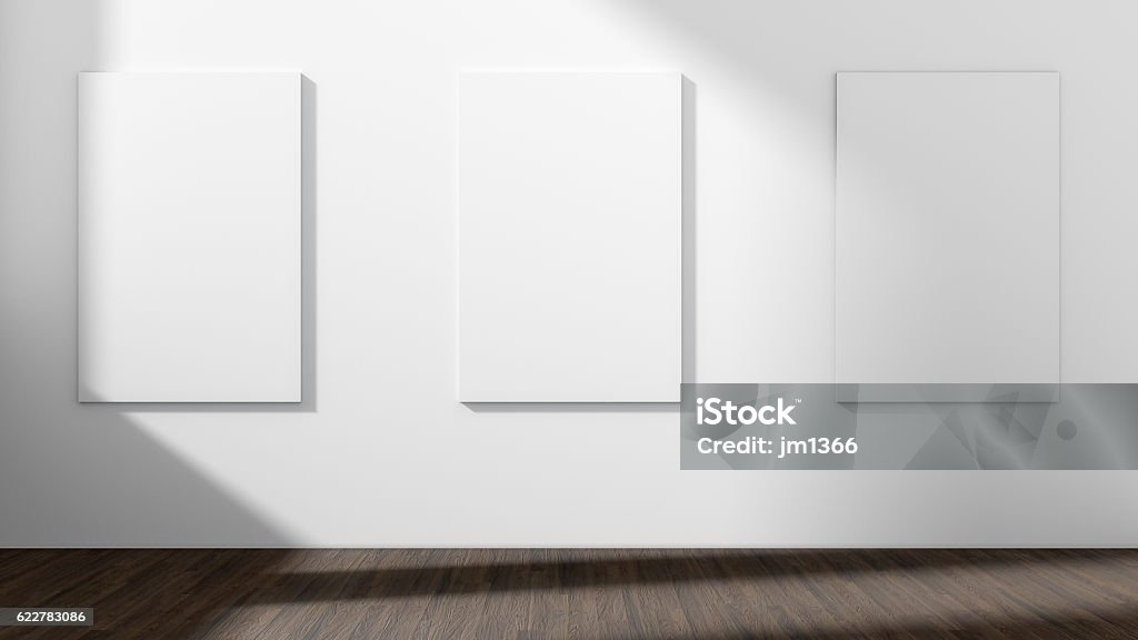 White empty room with empty three frame.3D rendering. Wall - Building Feature Stock Photo