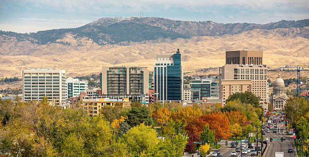 istock Capital City Boise Idaho with fall trees skyline 622783836