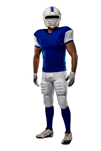 Football Player with a blue uniform on a White background.