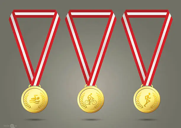 Vector illustration of Triathlon Gold Medals