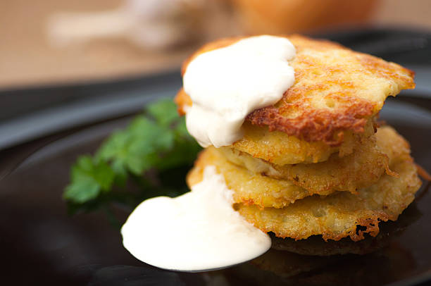 istock Potato pancakes with sour cream 622786170