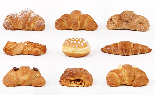 Set of croissants isolated on white background