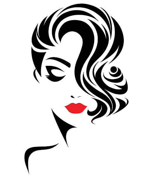 ilustraciones, imágenes clip art, dibujos animados e iconos de stock de las mujeres con estilo de pelo corto de icono y logotipo mujeres cara - human head illustration and painting women color image