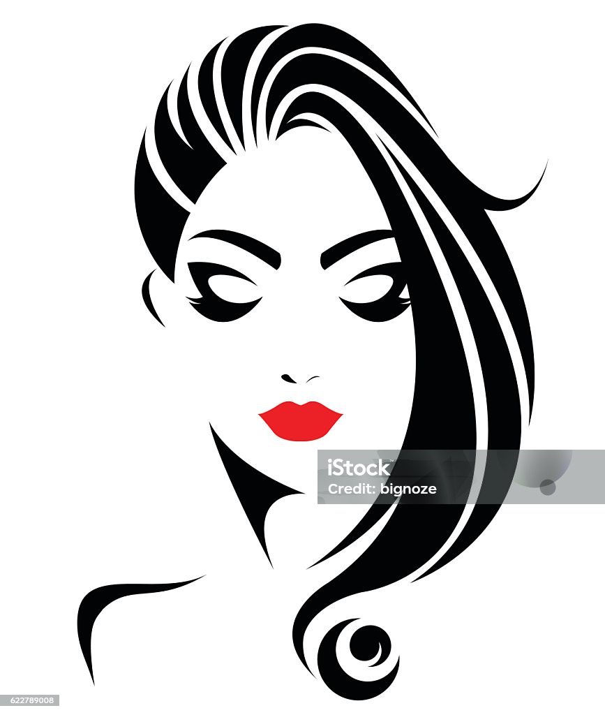 women long hair style icon, logo women face illustration of women long hair style icon, logo women face on white background, vector Abstract stock vector