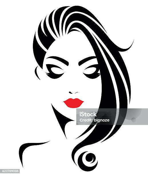 Women Long Hair Style Icon Logo Women Face Stock Illustration - Download Image Now - Abstract, Adult, Arts Culture and Entertainment