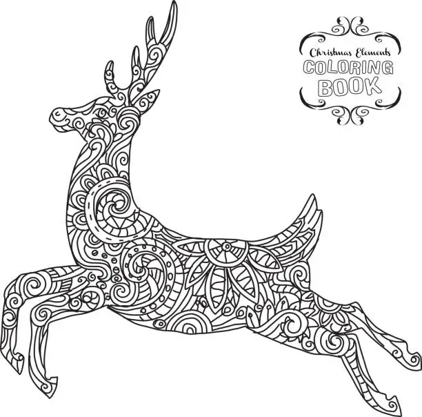 Vector illustration of Hand drawn Christmas Reindeer ornament coloring book tangle