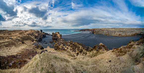 Panorama of Djúpalónssandur Coast in Iceland