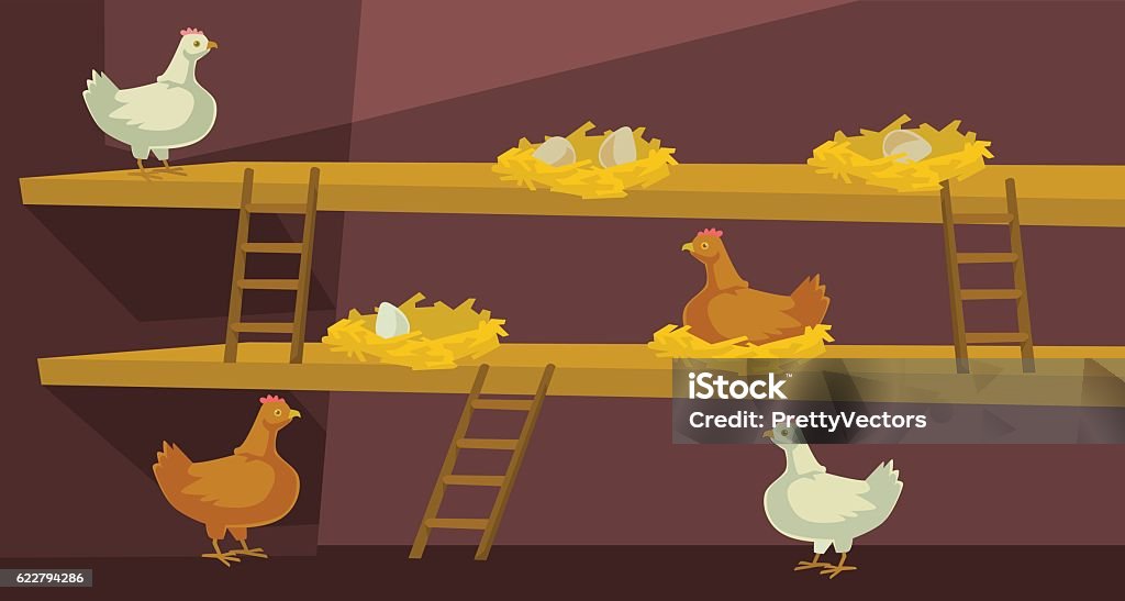 Hen house with chicken. Vector flat cartoon illustration Chicken Coop stock vector