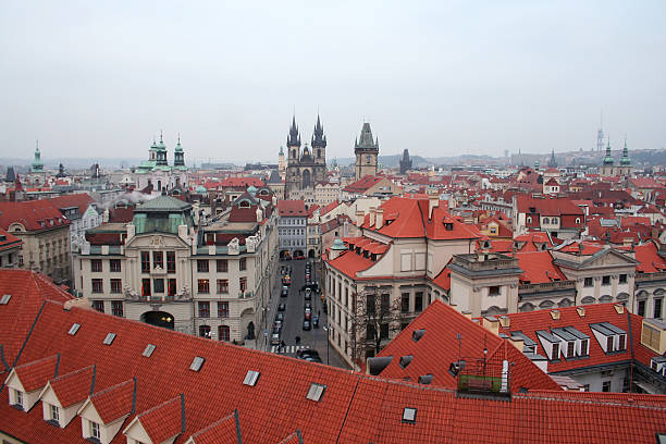 Prague in the red - as you is beautiful! stock photo