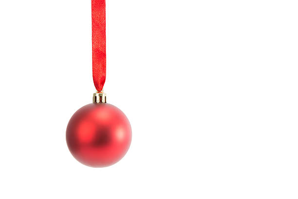 istock Red Christmas ball hanging on ribbon Isolated 622795922