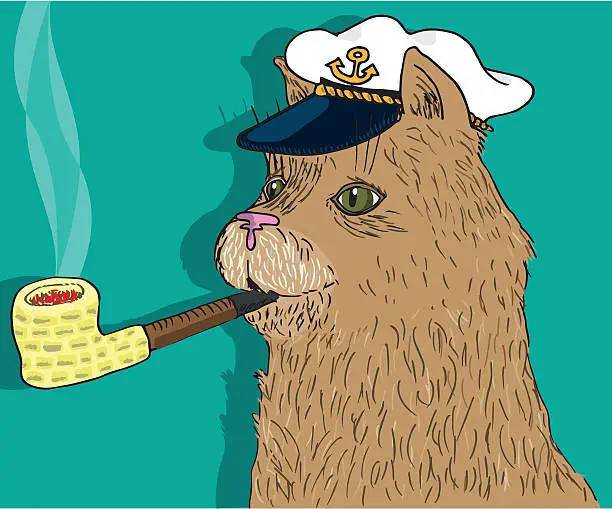 Vector illustration of Captain cat smoking a corn pipe