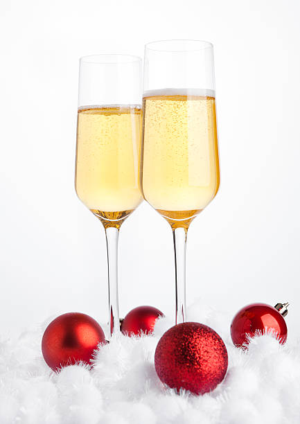 istock Glasses of champagne with bubbles on snow 622797772