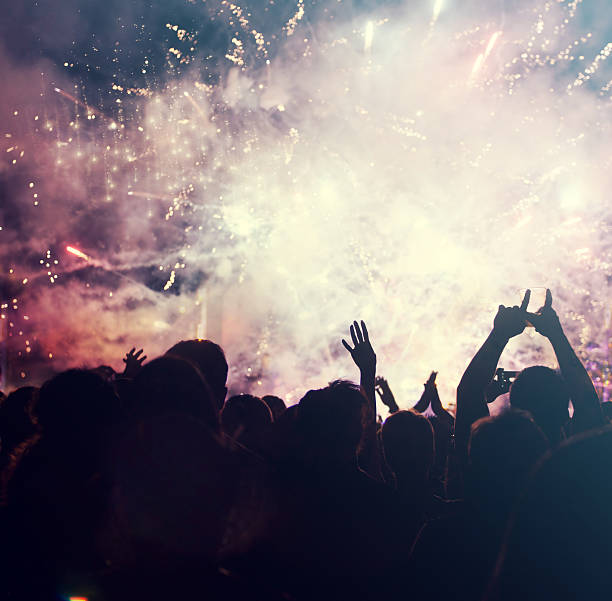 istock Cheering crowd and fireworks - New Year concept 622798154