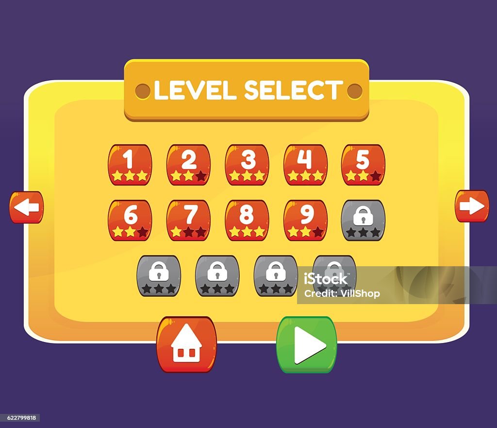 Level Select Ui Design Level Select Game Menu Interface Panels Ui Buttons Stock Illustration ...