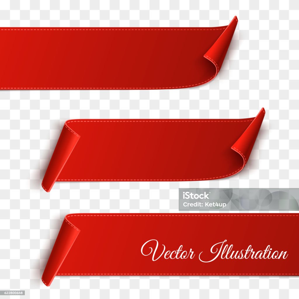 Set of red curved paper blank banners isolated on transparent Set of red curved paper blank banners isolated on transparent background. Vector illustration Award Ribbon stock vector