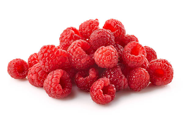 heap of raspberries heap of raspberries isolated on white background raspberry photos stock pictures, royalty-free photos & images