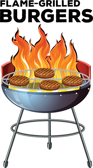 Burger cooking on the flame-grilled illustration