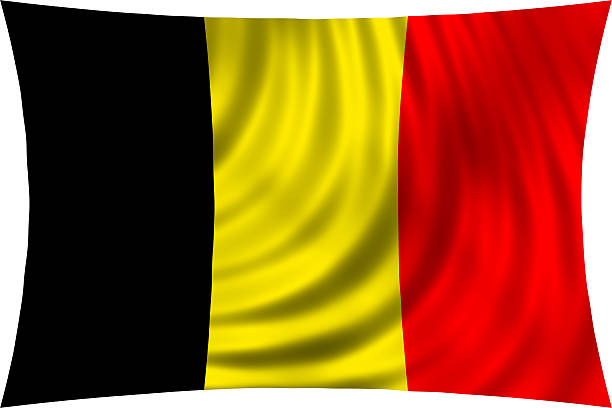 Flag of Belgium waving in wind isolated on white background. Belgian national flag. Patriotic symbolic design. 3d rendered illustration