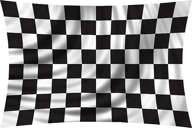 istock Checkered racing flag waving isolated on white 622803662