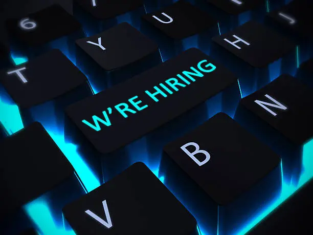 Photo of we are hiring blue keyboard