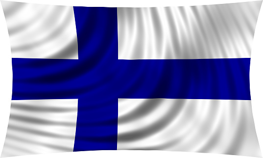 Flag of Finland waving in wind isolated on white background. Finnish national flag. Patriotic symbolic design. 3d rendered illustration