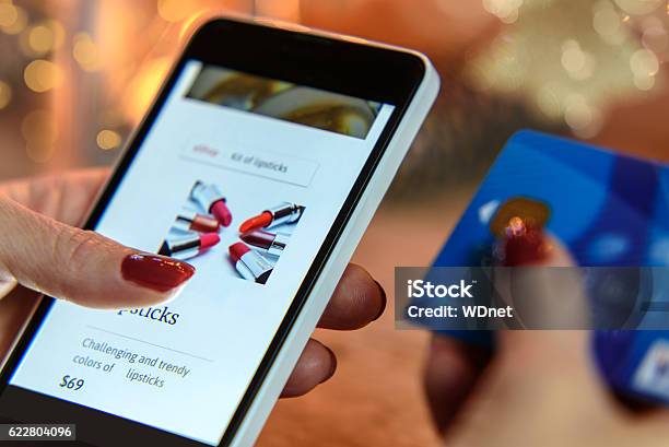 Modern Christmas Ecommerce Stock Photo - Download Image Now - Shopping, Retail, Mobile Phone