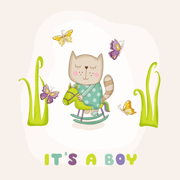 istock Baby Cat on a Horse Baby Shower or Arrival Card 622805004