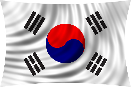 Flag of South Korea waving in wind isolated on white background. South Korean national flag. Patriotic symbolic design. 3d rendered illustration