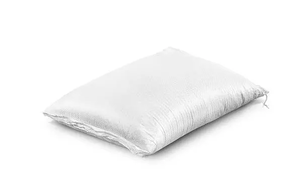 Photo of rice sack, agriculture product isolated on white