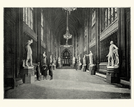 Vintage photograph of St Stephen's Hall Houses of Parliament, London, 1896.