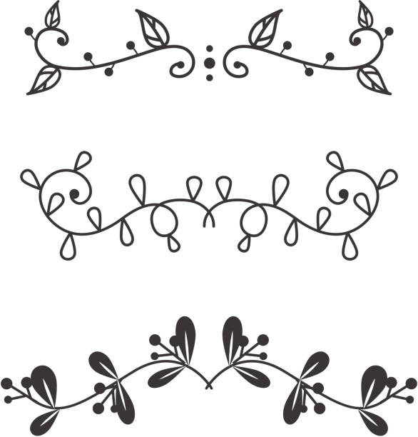 illustrazioni stock, clip art, cartoni animati e icone di tendenza di set di illustrazioni vettoriali elementi vintage decorativi - flourishes tattoo scroll ornate