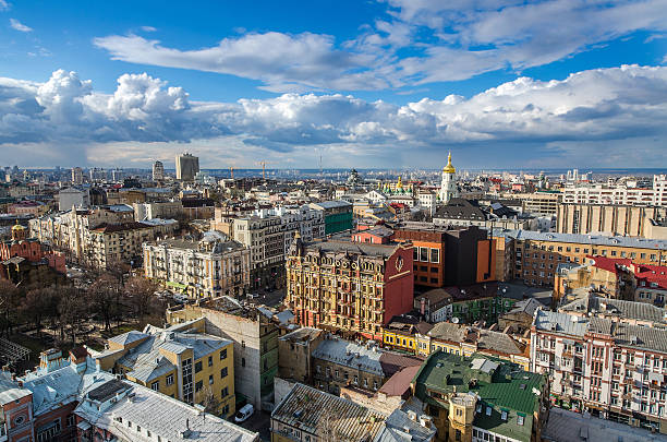 kiev città di giorno, panorama kiev, ucraina - kiev foto e immagini stock