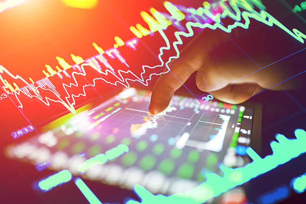 finger  pointing to the market data stock photo