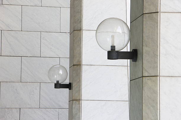 istock Wall lamp, white marble tiles 622894900