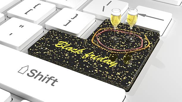 istock Black friday keyboard with glitter and champagne 622895062