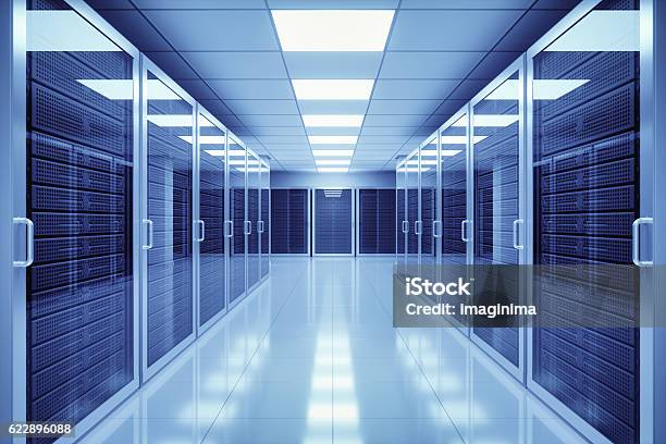 Data Center Interior Stock Photo - Download Image Now - Network Server, Cloud Computing, Data