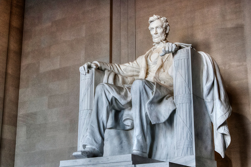 The Lincoln Memorial photographed from an angle. This memorial is located in the United States capital of Washington DC