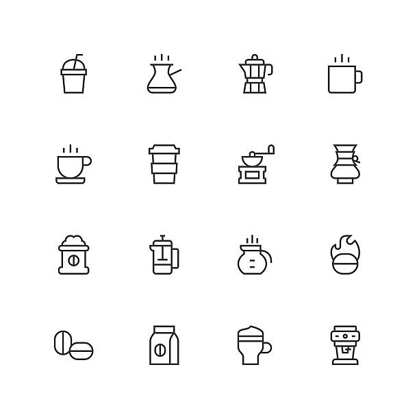 ilustrações de stock, clip art, desenhos animados e ícones de coffee icons - unique  - line series - coffee cup bean sugar