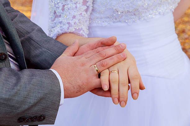 istock Bride and groom's hands with wedding rings 622900886