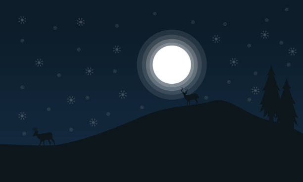 istock Silhouette of deer and snowflakes Christmas landscape 622901184