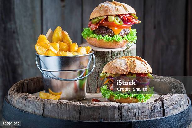 Homemade Hamburger Made Of Beef Cheese And Vegetables Stock Photo - Download Image Now