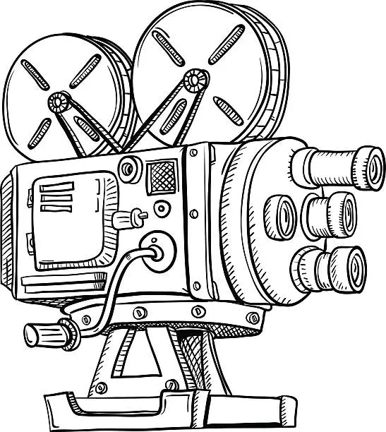 Vector illustration of Vintag Movie Projector in Black and White
