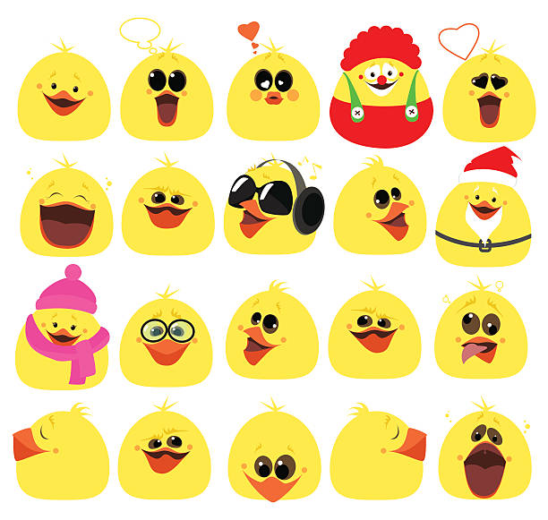 ilustraciones, imágenes clip art, dibujos animados e iconos de stock de emociones. un gran conjunto de emociones de pollo. personajes de dibujos animados. vector - face paint audio