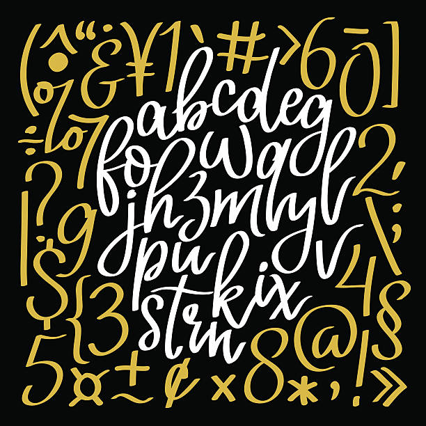 ilustrações de stock, clip art, desenhos animados e ícones de hand drawn letters written with a brush - gold golden part of black