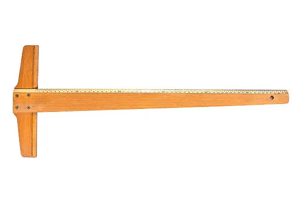 Wooden T Square ruler Tool with inch and centimeter measures for architectural and engineering drawing