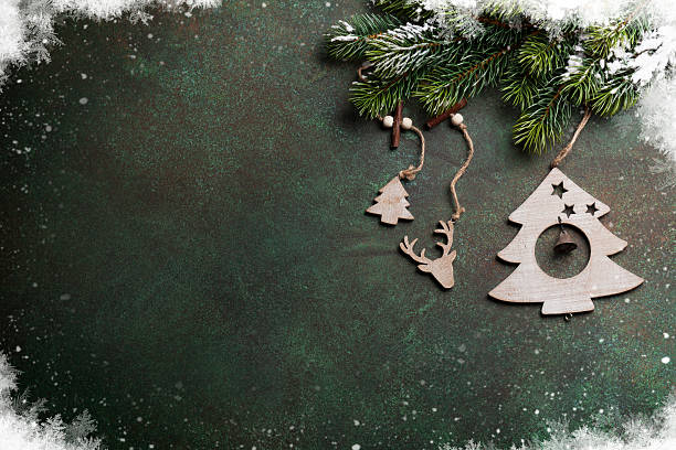 istock Christmas background with snow fir tree and decor 622909342